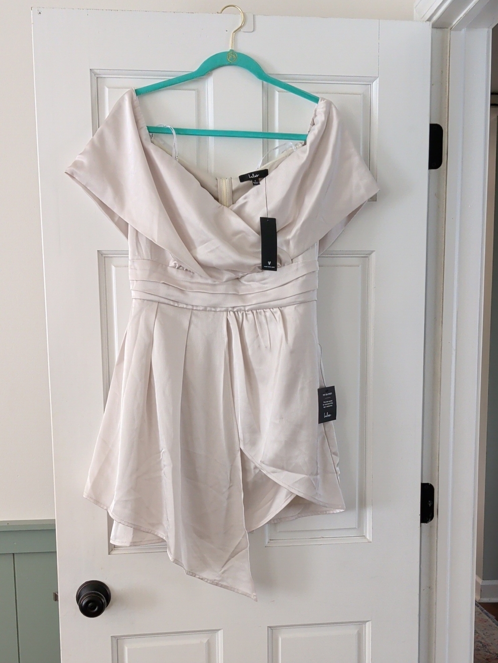 Lulu's Always Celebrating One-Shoulder Satin Mini Dress Ivory